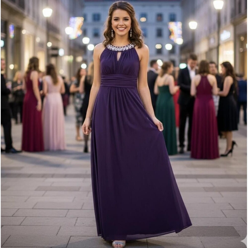 Sweet Storm Maxi Dress Womens Small Purple Beaded Chiffon Prom Party Gown Formal - Picture 8 of 8